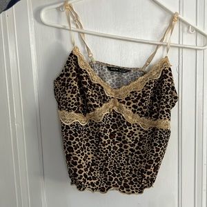 Lace and cheetah print crop top from shein